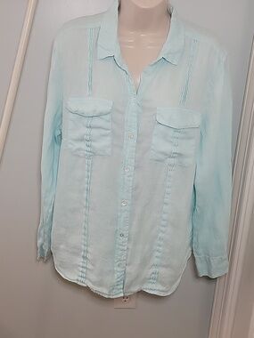 Tommy Bahama Light Aqua Button-Down Linen Shirt Size Medium